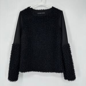 XD Xenia Design Avant Garde Black Textured Fluffy Pullover Sweater Top Black